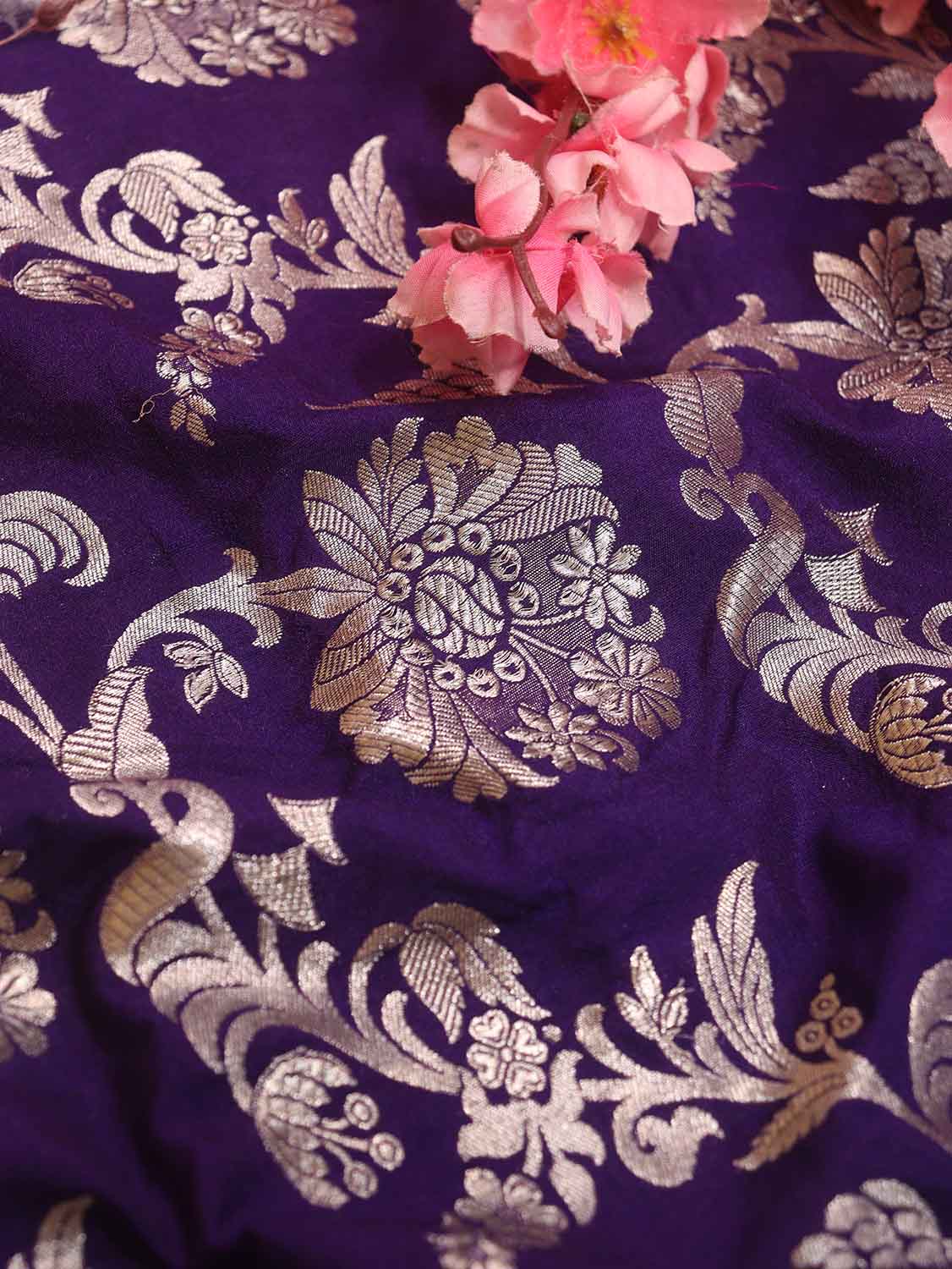 Purple Banarasi Silk Fabric ( 1 Mtr ) - Luxurion World