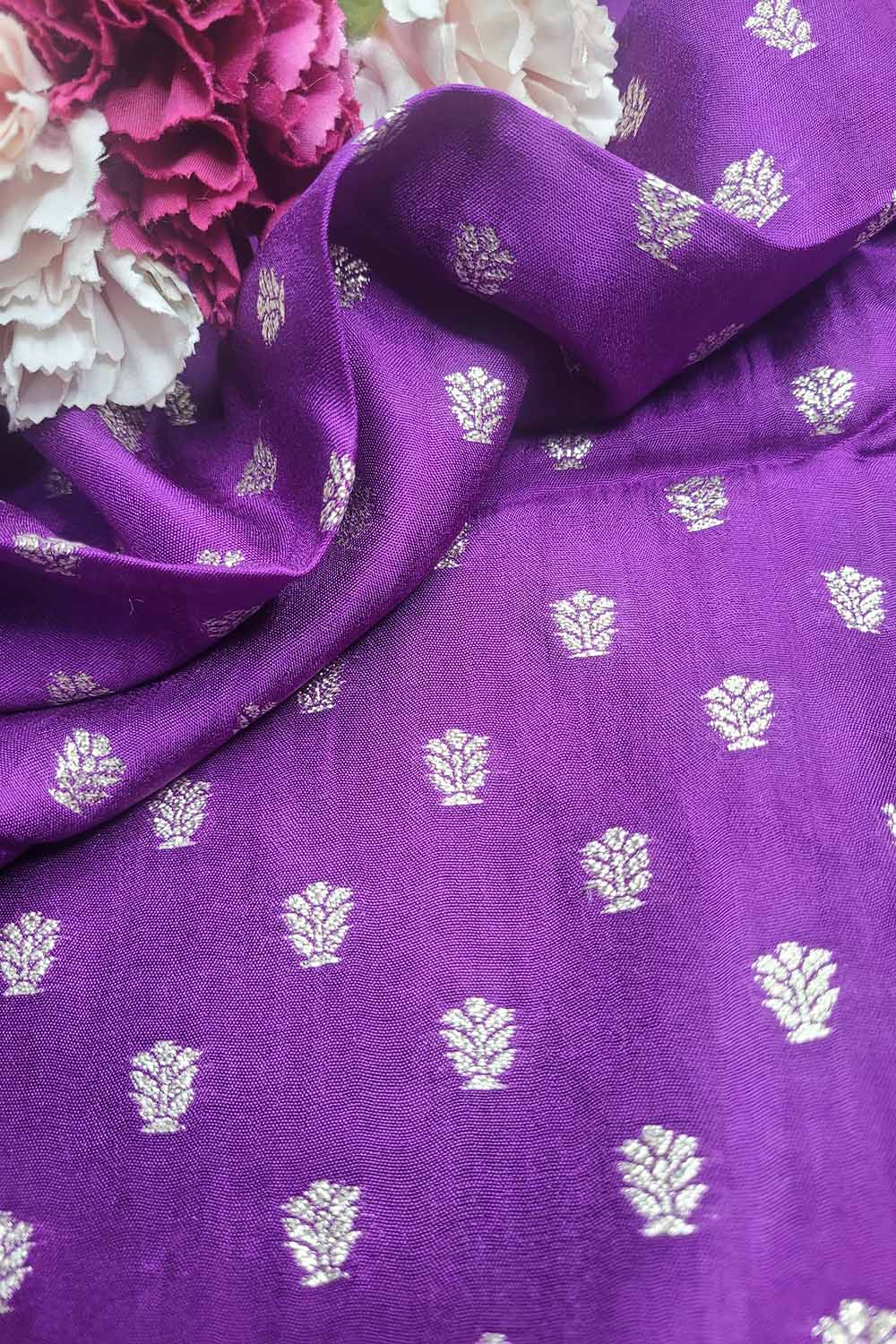 Exquisite Purple Banarasi Booti Design Silk Fabric - Luxurious Elegance ( 2.5 Mtr ) - Luxurion World