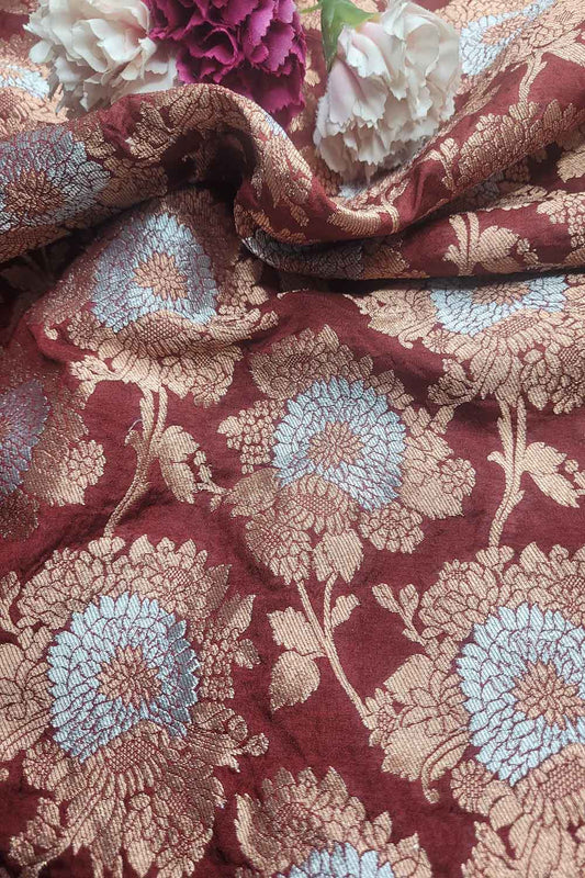 Elegant Maroon Banarasi Silk Sona Roopa Fabric ( 1 Mtr ) - Luxurion World