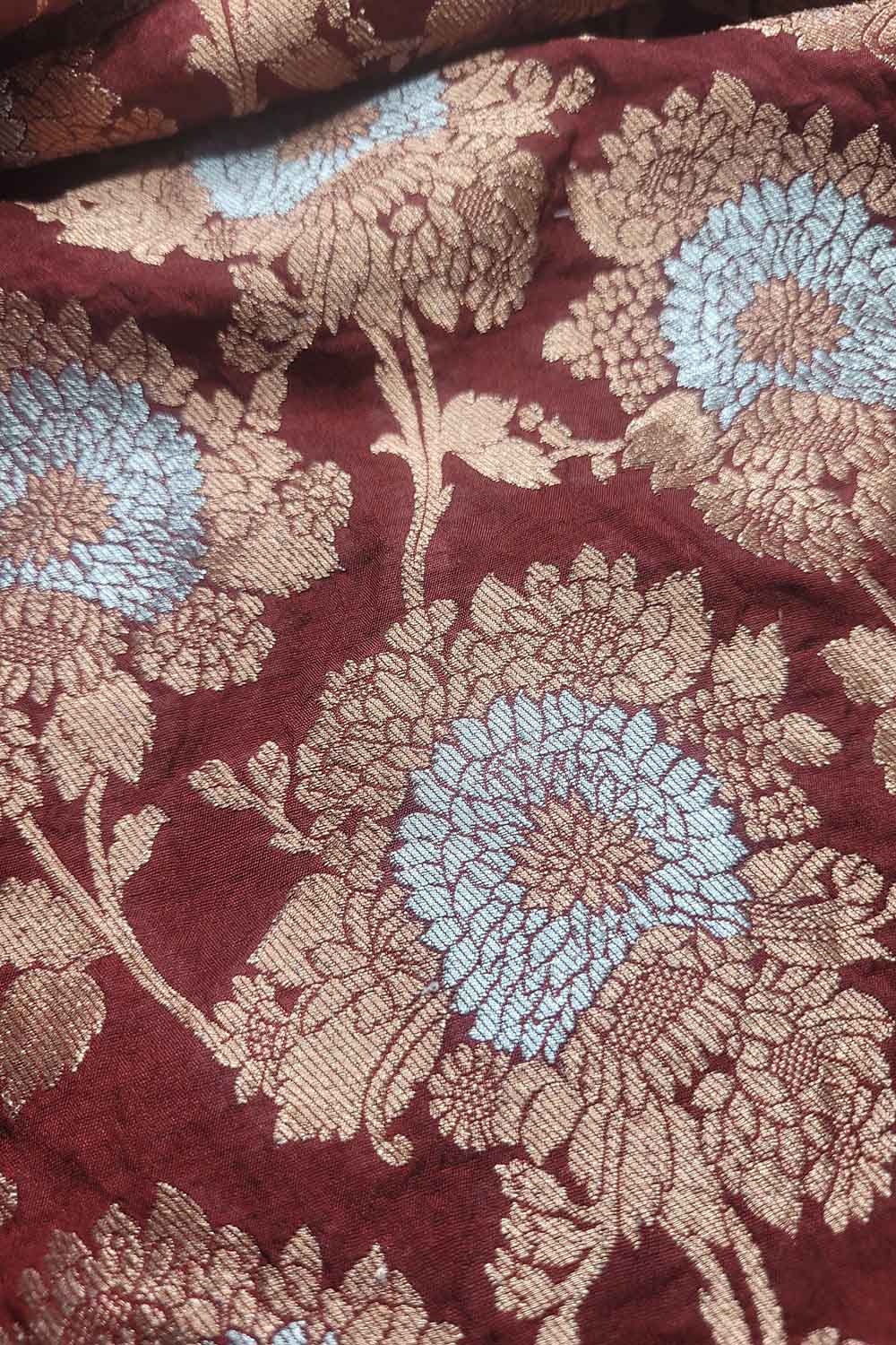 Elegant Maroon Banarasi Silk Sona Roopa Fabric ( 1 Mtr ) - Luxurion World