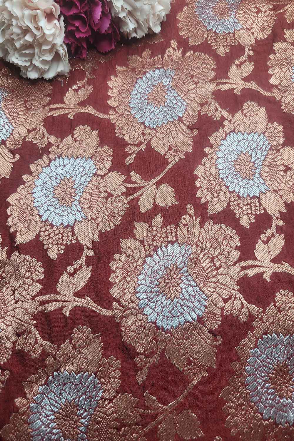 Elegant Maroon Banarasi Silk Sona Roopa Fabric ( 1 Mtr ) - Luxurion World