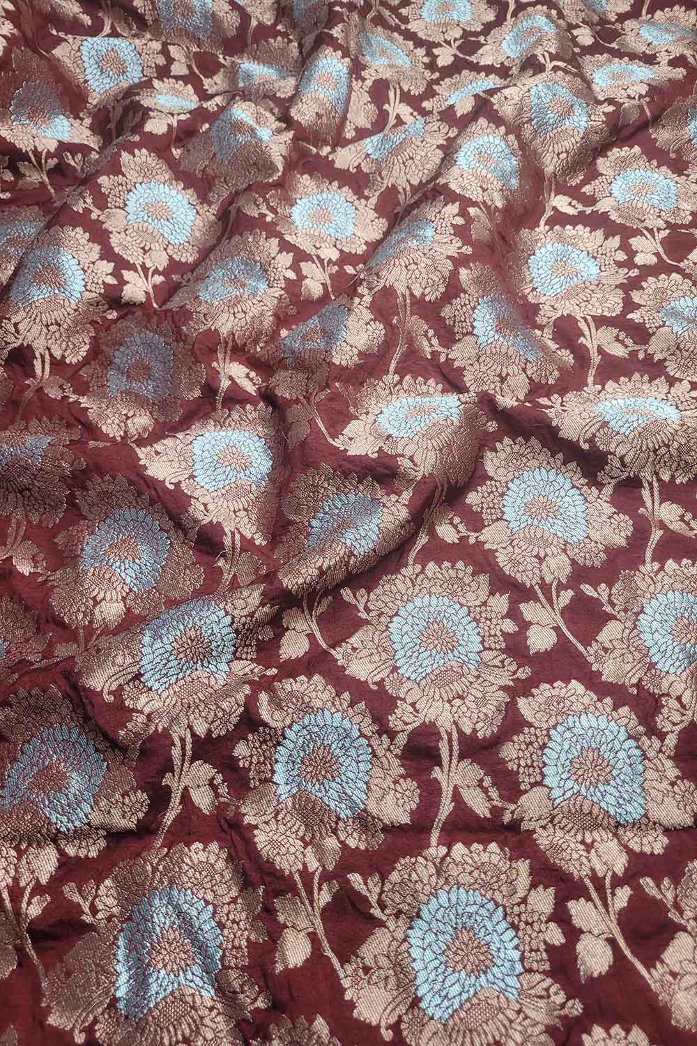 Elegant Maroon Banarasi Silk Sona Roopa Fabric ( 1 Mtr ) - Luxurion World