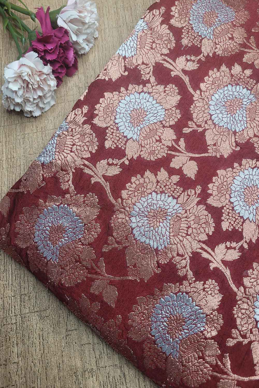 Elegant Maroon Banarasi Silk Sona Roopa Fabric ( 1 Mtr ) - Luxurion World