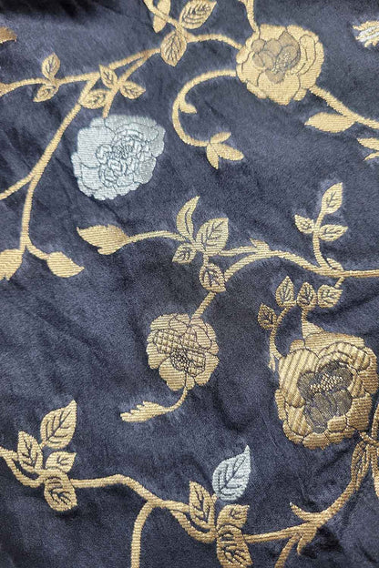 Exquisite Black Banarasi Silk Sona Roopa Fabric ( 1 Mtr ) - Luxurion World
