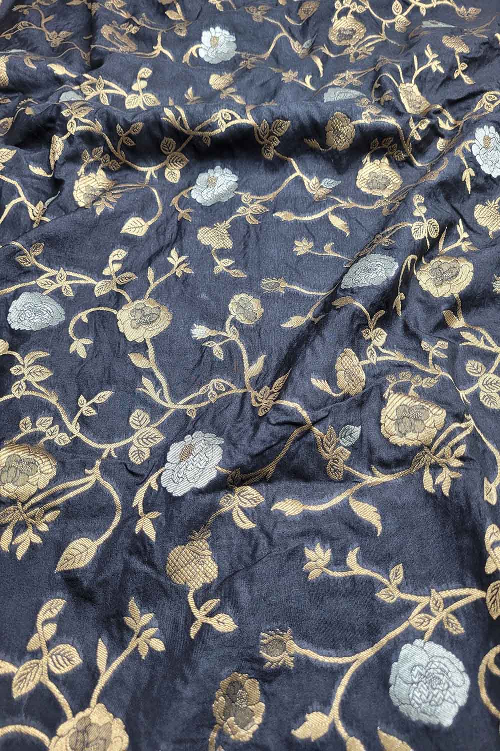 Exquisite Black Banarasi Silk Sona Roopa Fabric ( 1 Mtr ) - Luxurion World