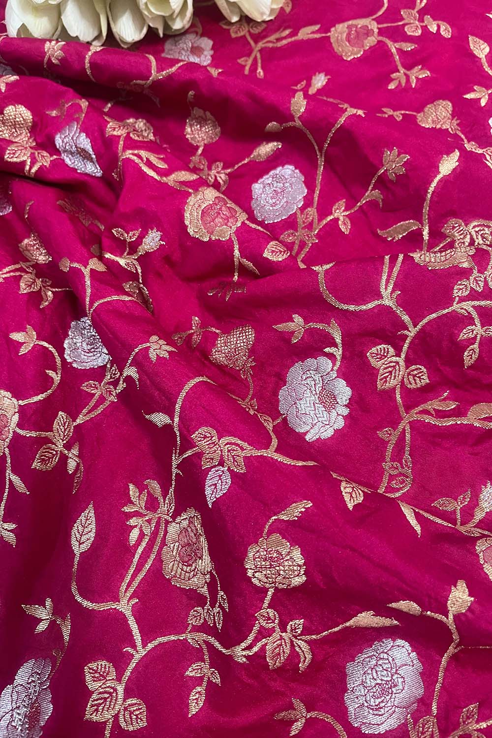 Pretty in Pink: Banarasi Silk Sona Roopa Fabric ( 1 Mtr ) - Luxurion World