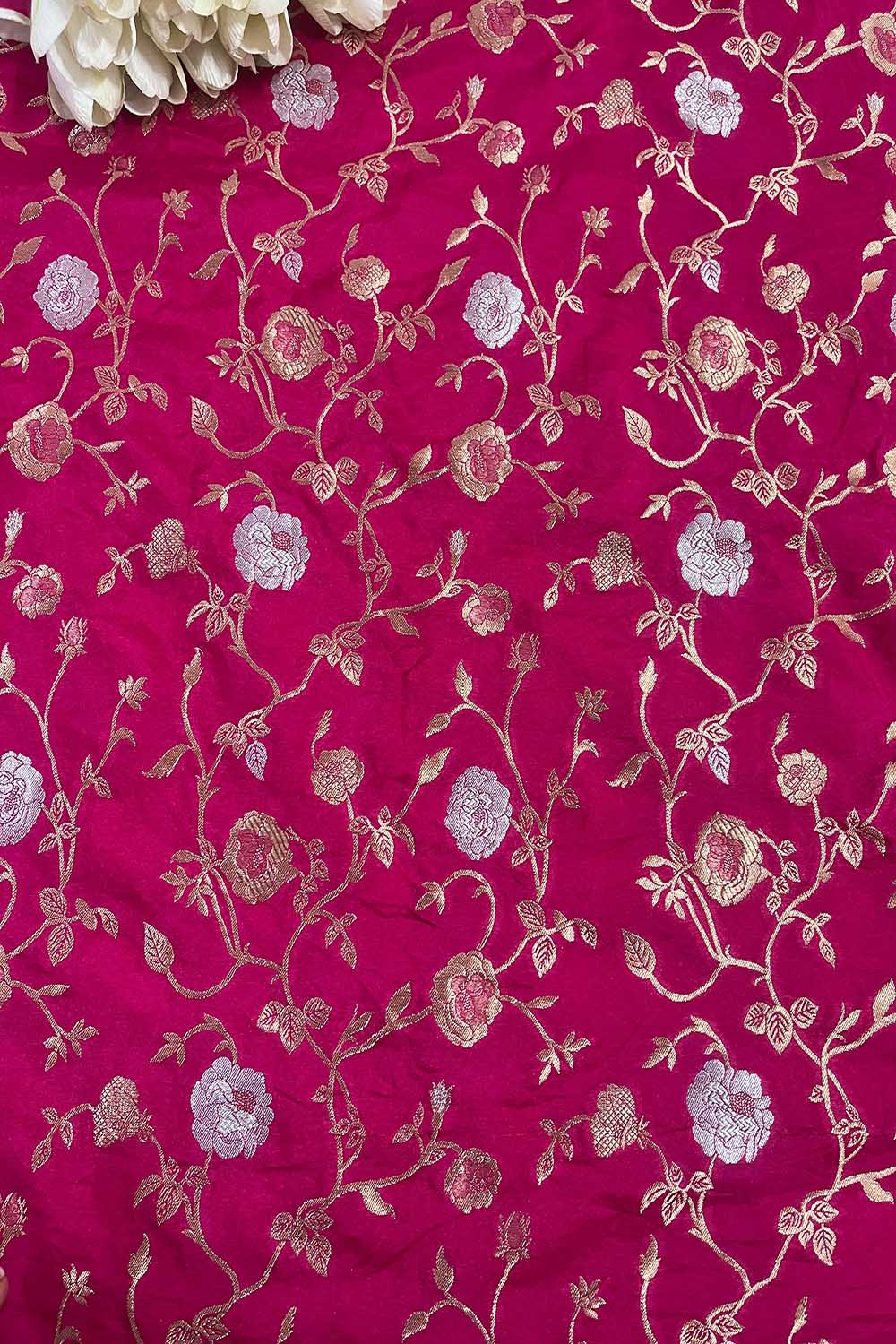 Pretty in Pink: Banarasi Silk Sona Roopa Fabric ( 1 Mtr ) - Luxurion World
