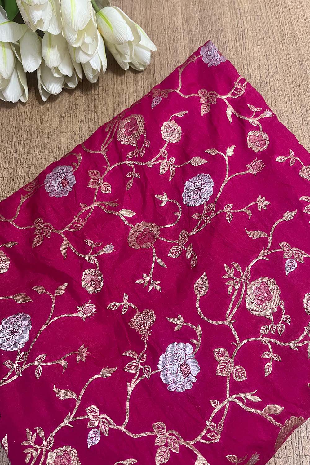 Pretty in Pink: Banarasi Silk Sona Roopa Fabric ( 1 Mtr ) - Luxurion World