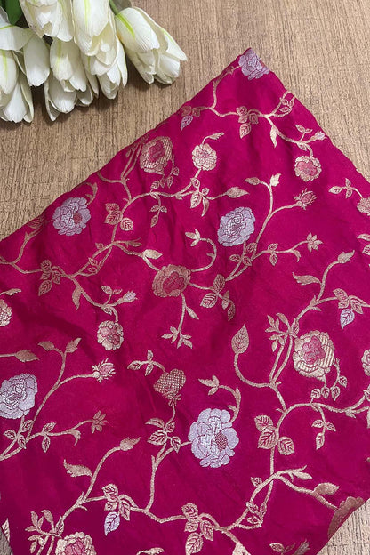 Pretty in Pink: Banarasi Silk Sona Roopa Fabric ( 1 Mtr ) - Luxurion World
