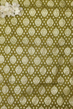 Green Banarasi Chanderi Silk Fabric ( 1 Mtr ) - Luxurion World