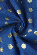 Blue Banarasi Chanderi Silk Polka Dots Fabric ( 1 Mtr ) - Luxurion World