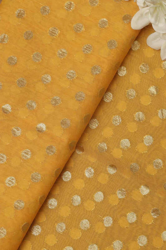 Yellow Banarasi Chanderi Silk Polka Dots Fabric ( 1 Mtr ) - Luxurion World