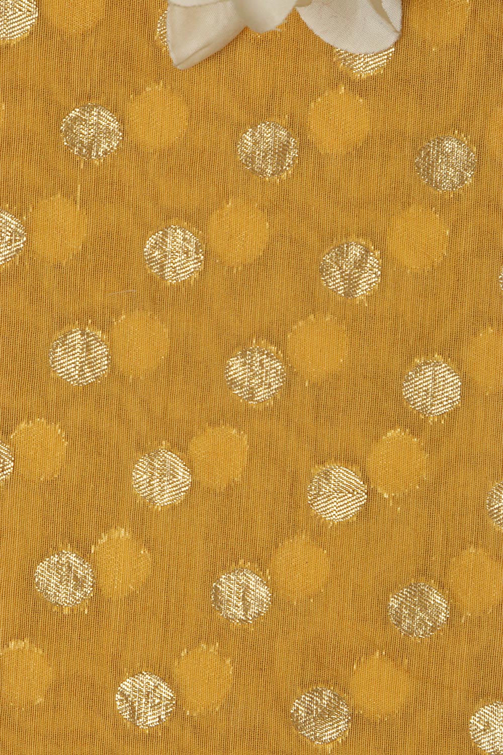 Yellow Banarasi Chanderi Silk Polka Dots Fabric ( 1 Mtr ) - Luxurion World