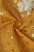 Yellow Banarasi Chanderi Silk Polka Dots Fabric ( 1 Mtr ) - Luxurion World