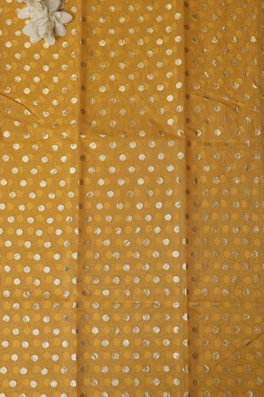Yellow Banarasi Chanderi Silk Polka Dots Fabric ( 1 Mtr ) - Luxurion World