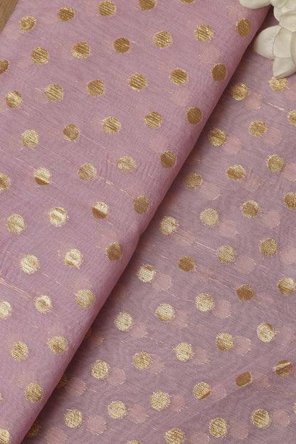 Pretty Pink Banarasi Chanderi Silk Polka Dots Fabric ( 1 Mtr ) - Luxurion World