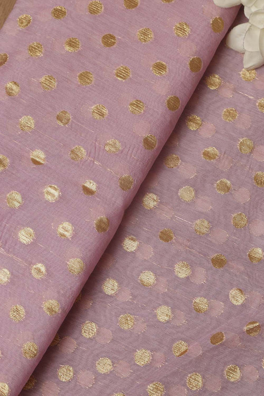 Pretty Pink Banarasi Chanderi Silk Polka Dots Fabric ( 1 Mtr ) - Luxurion World