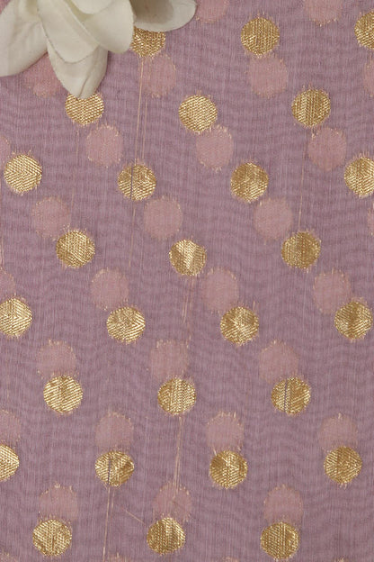 Pretty Pink Banarasi Chanderi Silk Polka Dots Fabric ( 1 Mtr ) - Luxurion World