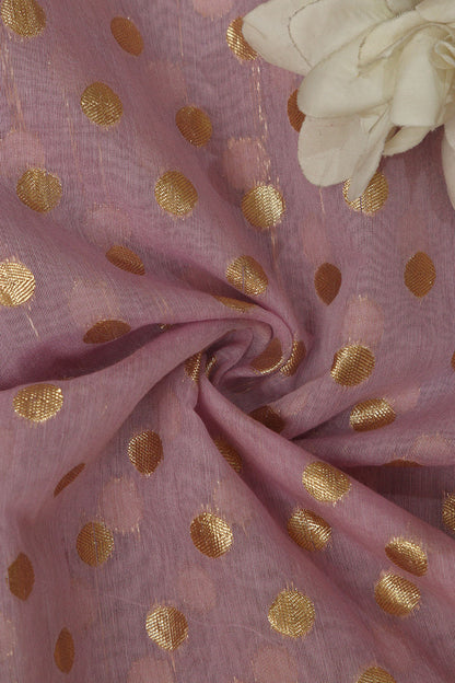 Pretty Pink Banarasi Chanderi Silk Polka Dots Fabric ( 1 Mtr ) - Luxurion World