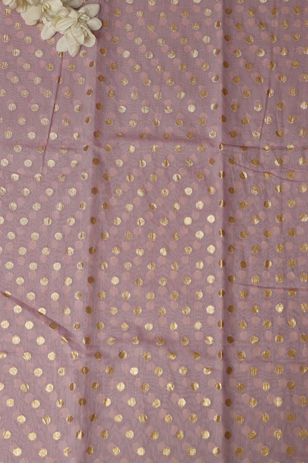 Pretty Pink Banarasi Chanderi Silk Polka Dots Fabric ( 1 Mtr ) - Luxurion World