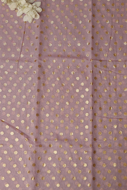 Pretty Pink Banarasi Chanderi Silk Polka Dots Fabric ( 1 Mtr ) - Luxurion World
