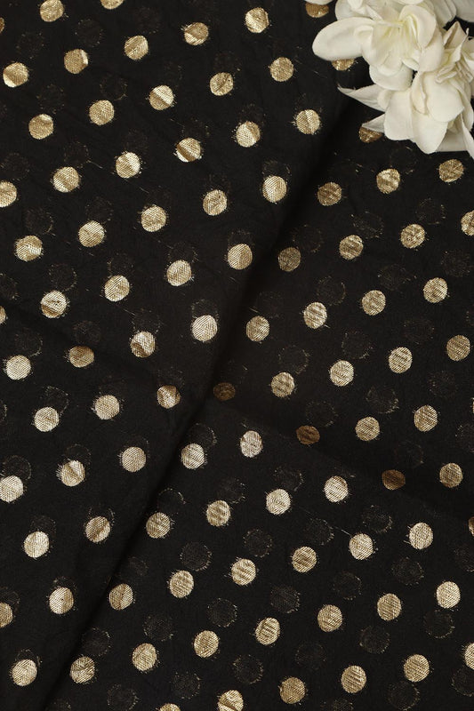Elegant Black Banarasi Chanderi Silk Polka Dots Fabric ( 1 Mtr ) - Luxurion World