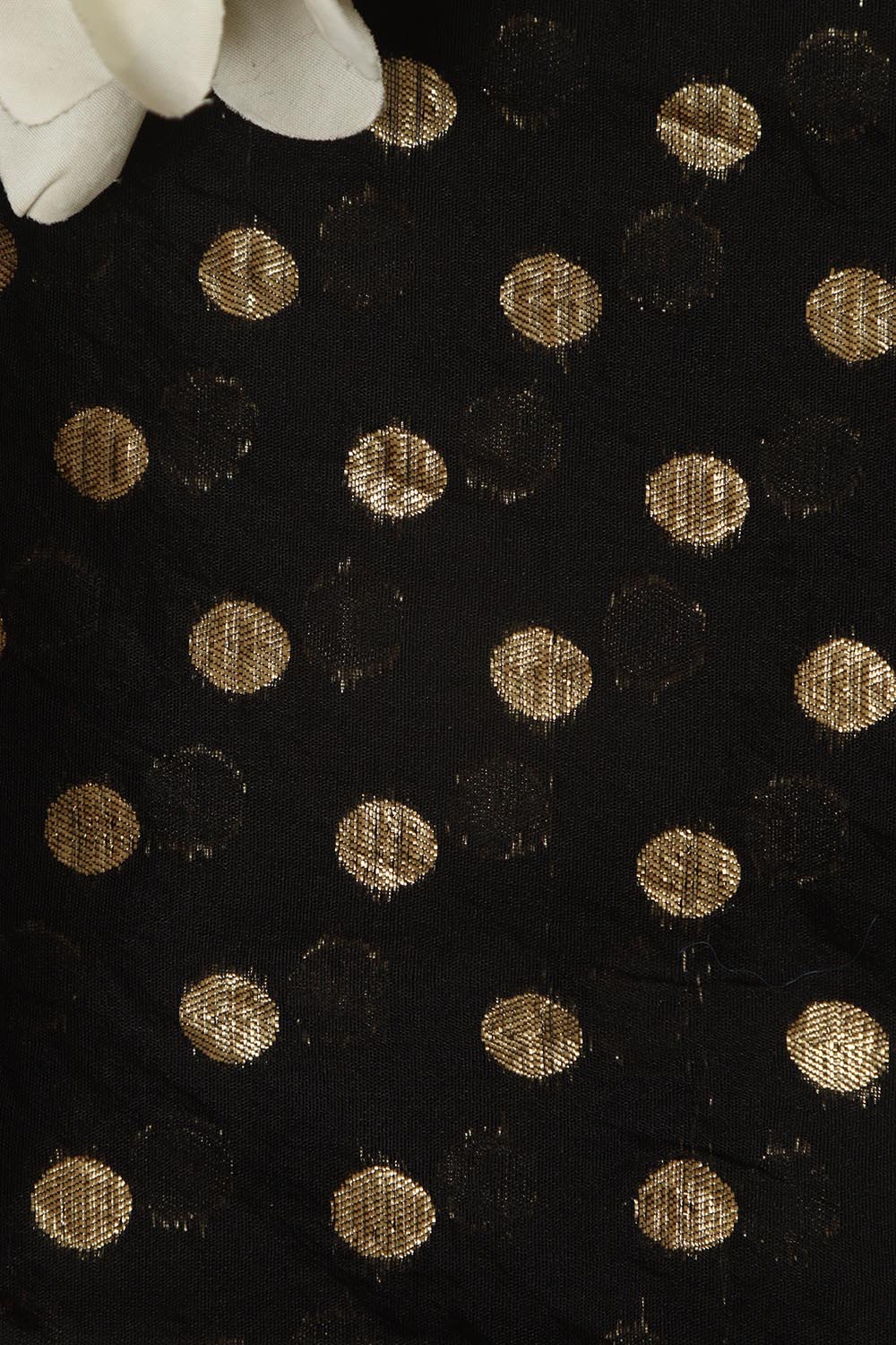 Elegant Black Banarasi Chanderi Silk Polka Dots Fabric ( 1 Mtr ) - Luxurion World