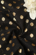 Elegant Black Banarasi Chanderi Silk Polka Dots Fabric ( 1 Mtr ) - Luxurion World