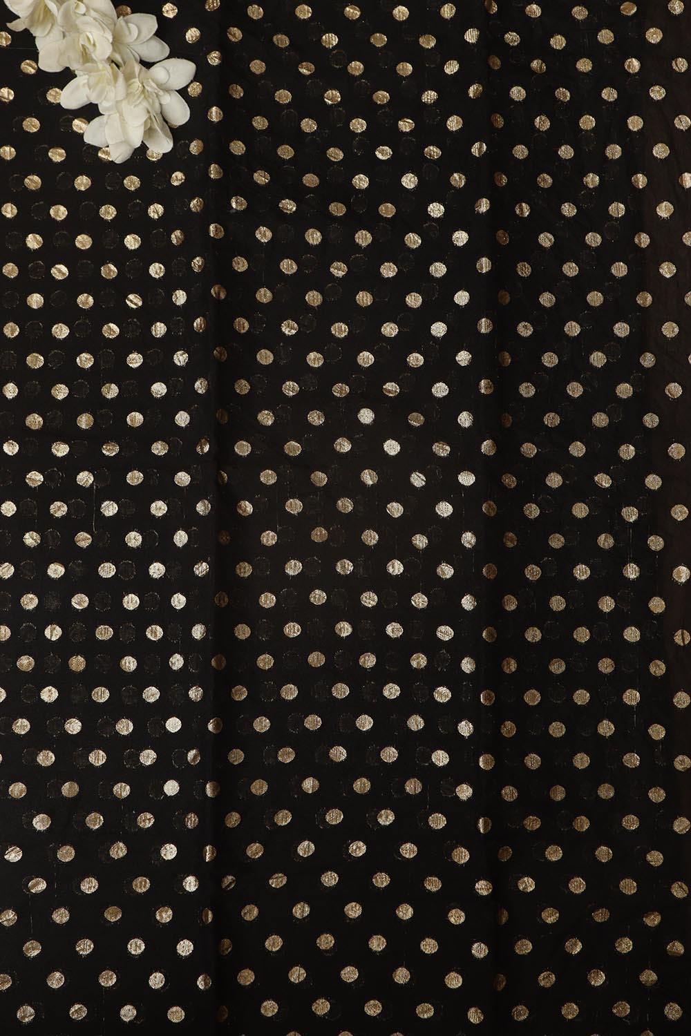 Elegant Black Banarasi Chanderi Silk Polka Dots Fabric ( 1 Mtr ) - Luxurion World