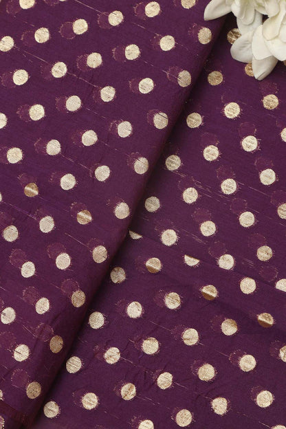 Elegant Purple Banarasi Chanderi Silk Polka Dots Fabric ( 1 Mtr ) - Luxurion World