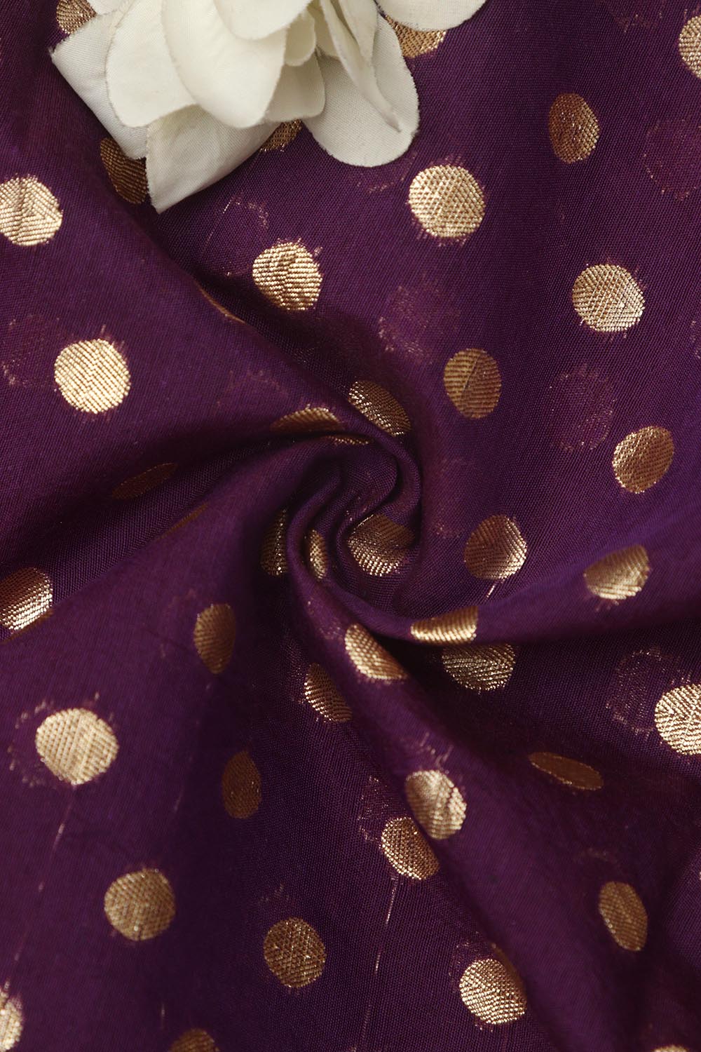 Elegant Purple Banarasi Chanderi Silk Polka Dots Fabric ( 1 Mtr ) - Luxurion World