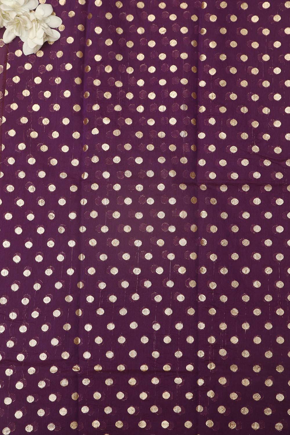 Elegant Purple Banarasi Chanderi Silk Polka Dots Fabric ( 1 Mtr ) - Luxurion World