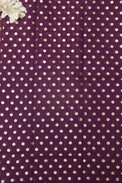 Elegant Purple Banarasi Chanderi Silk Polka Dots Fabric ( 1 Mtr ) - Luxurion World
