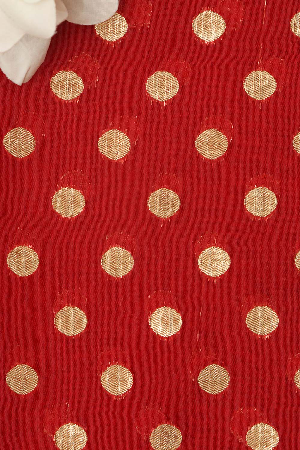 Red Banarasi Chanderi Silk Polka Dots Fabric ( 1 Mtr ) - Luxurion World