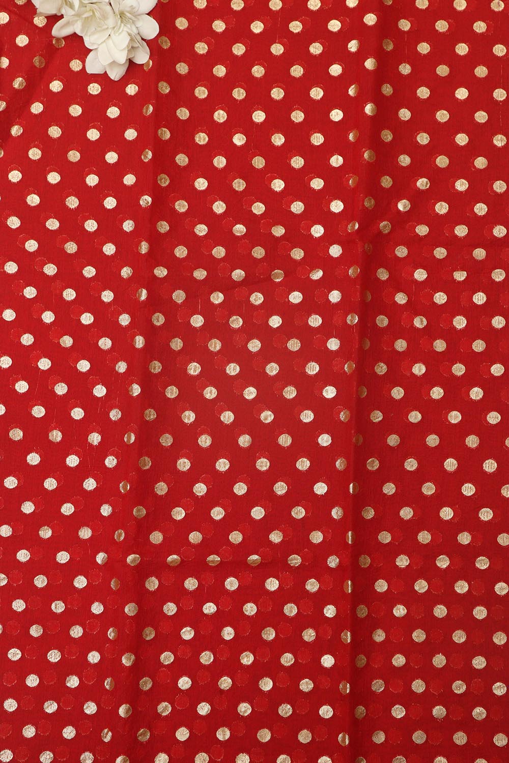 Red Banarasi Chanderi Silk Polka Dots Fabric ( 1 Mtr ) - Luxurion World