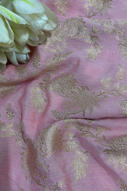 Pink Banarasi Handloom Pure Silk Fabric ( 1 Mtr ) - Luxurion World