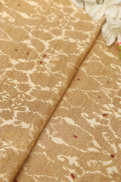Exquisite Golden Banarasi Kimkhwab Silk Fabric ( 1 Mtr ) - Luxurion World