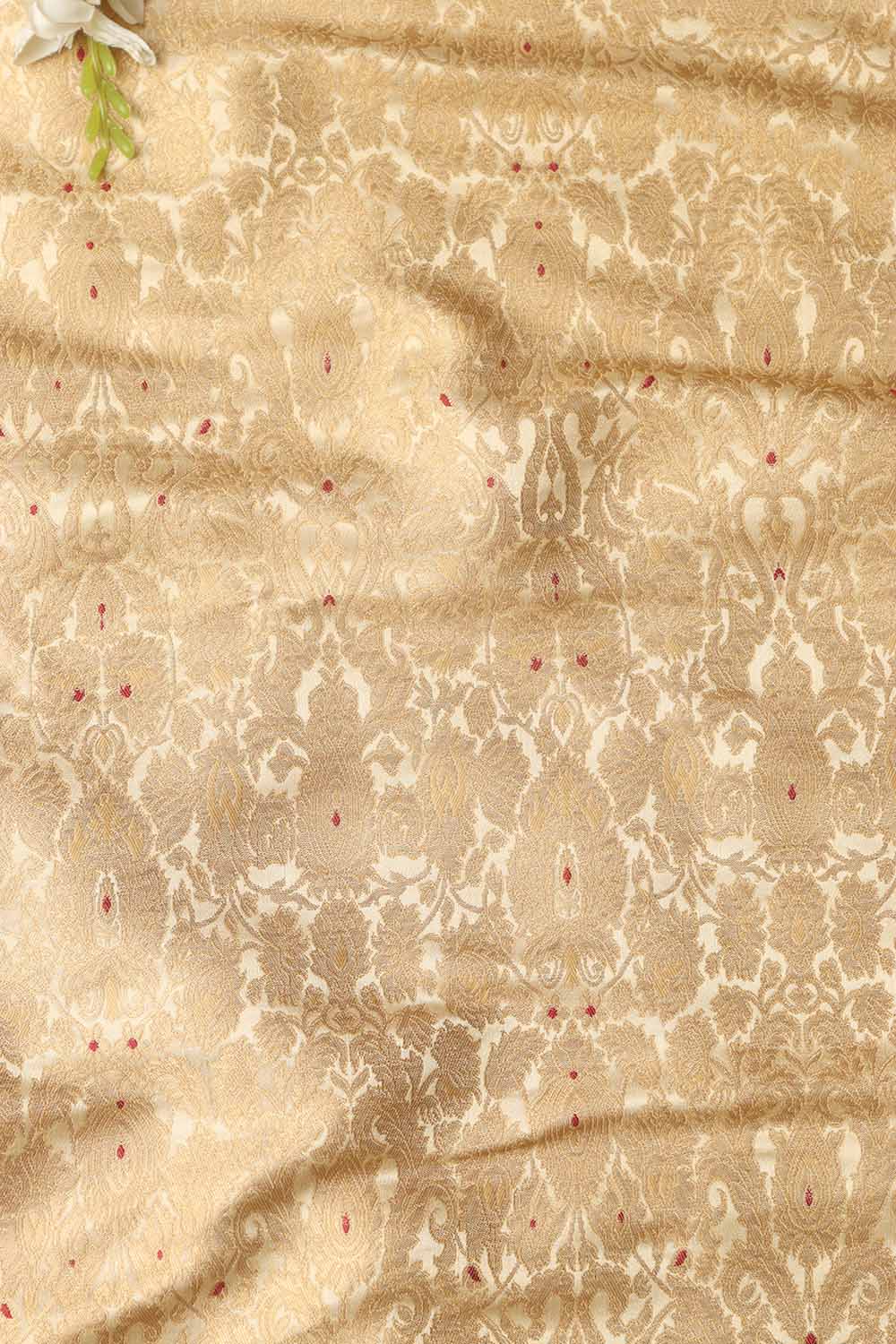 Exquisite Golden Banarasi Kimkhwab Silk Fabric ( 1 Mtr ) - Luxurion World