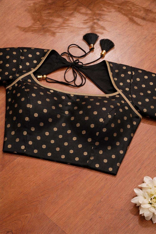 Elegant Black Banarasi Silk Small Booti Design Blouse - Luxurion World