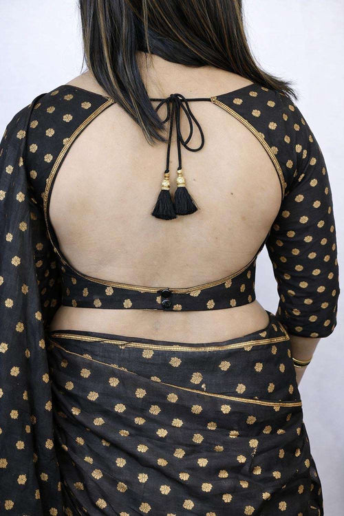 Elegant Black Banarasi Silk Small Booti Design Blouse - Luxurion World