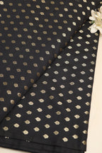 Black Banarasi Silk Small Booti Design Fabric ( 1 Mtr ) - Luxurion World