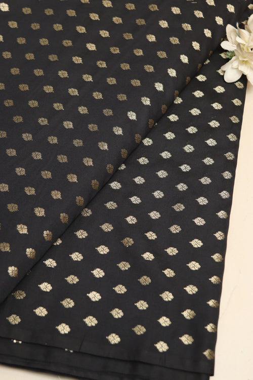 Black Banarasi Silk Small Booti Design Fabric ( 1 Mtr ) - Luxurion World