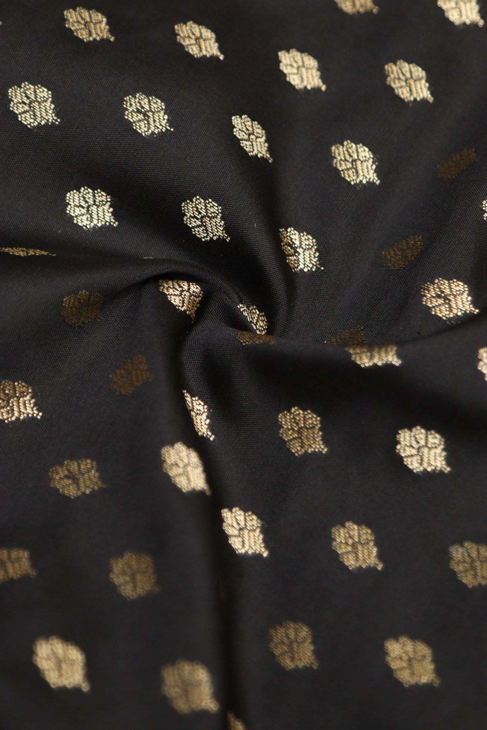 Black Banarasi Silk Small Booti Design Fabric ( 1 Mtr ) - Luxurion World