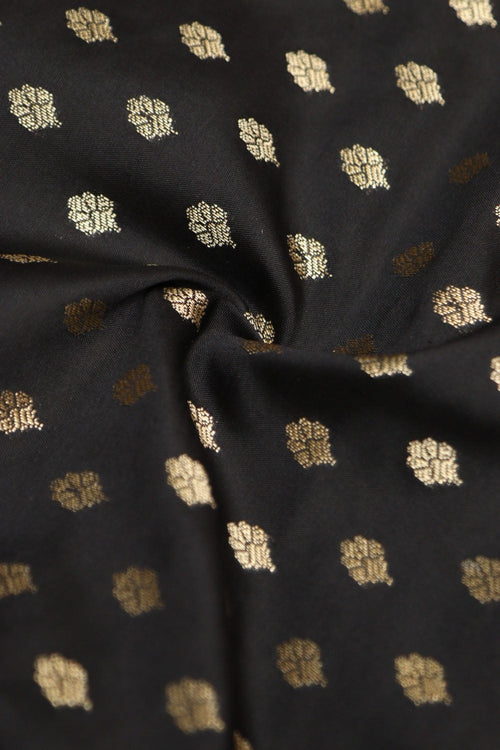 Black Banarasi Silk Small Booti Design Fabric ( 1 Mtr ) - Luxurion World