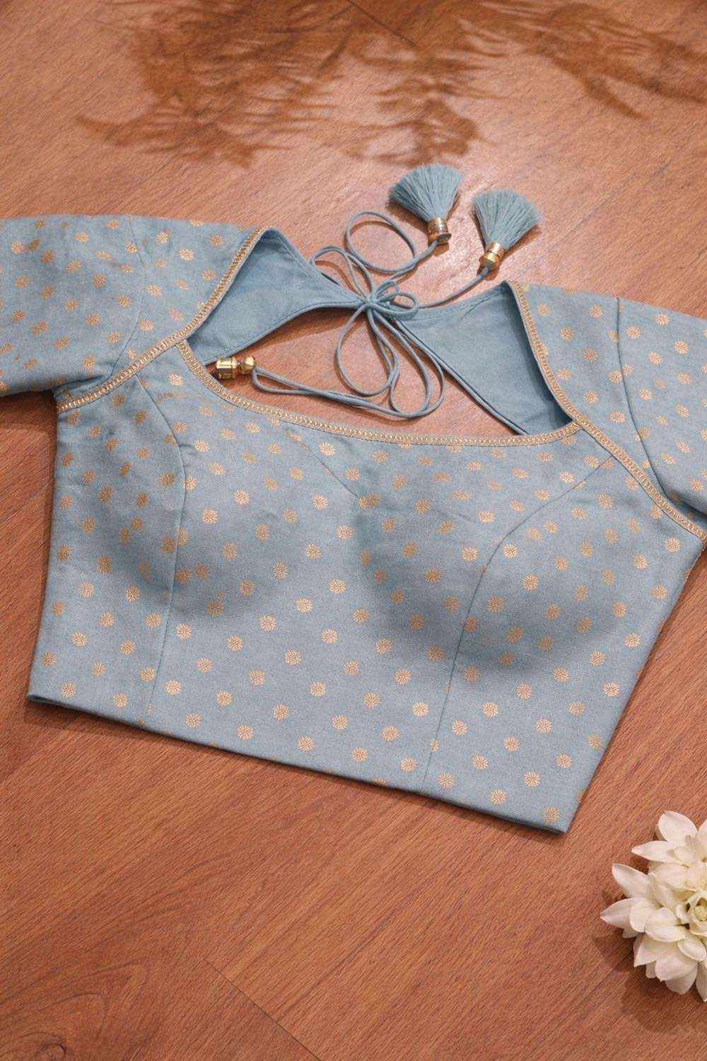 Elegant Grey Banarasi Silk Small Booti Design Blouse - Luxurion World