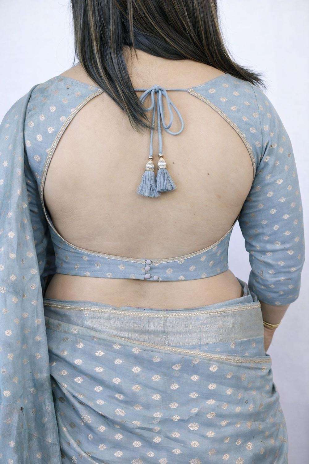 Elegant Grey Banarasi Silk Small Booti Design Blouse - Luxurion World