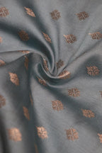 Elegant Grey Banarasi Silk Small Booti Design Fabric ( 1 Mtr ) - Luxurion World
