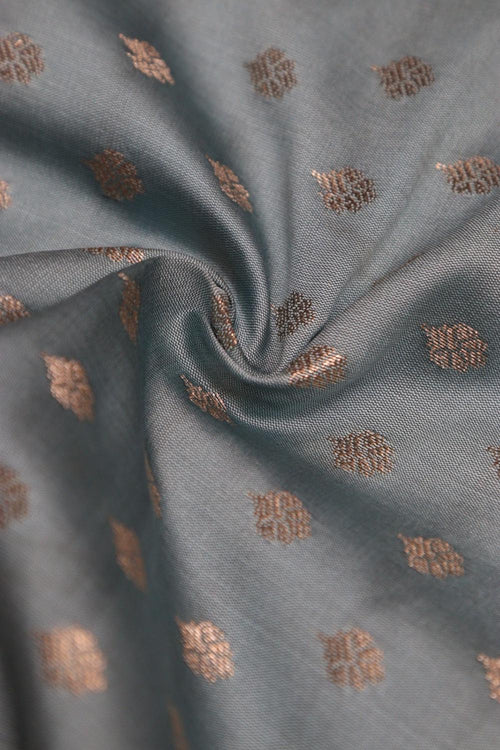 Elegant Grey Banarasi Silk Small Booti Design Fabric ( 1 Mtr ) - Luxurion World