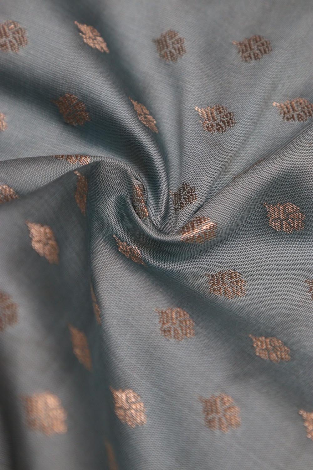 Elegant Grey Banarasi Silk Small Booti Design Fabric ( 1 Mtr ) - Luxurion World