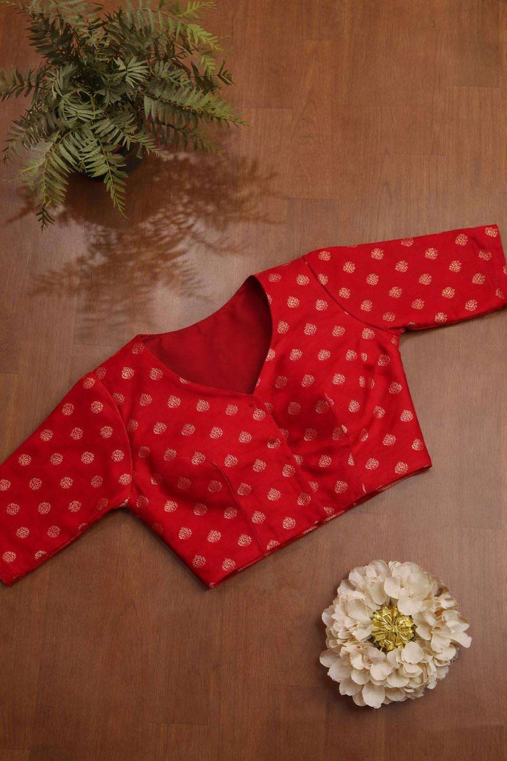 Elegant Red Banarasi Silk Small Booti Design Blouse - Luxurion World
